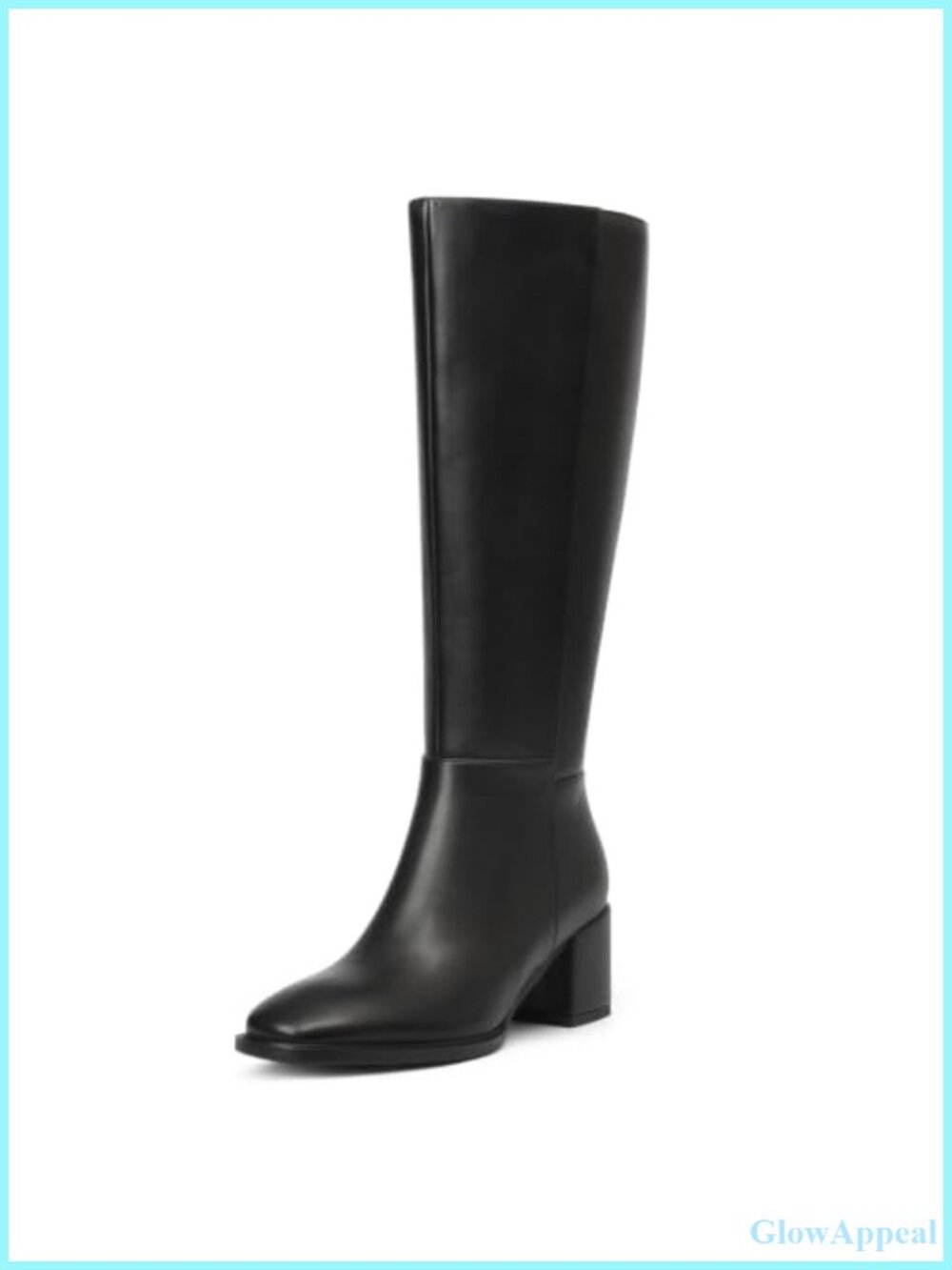Knee High Boots Faux Leather Low Block Heel Round Toe Side Zipper